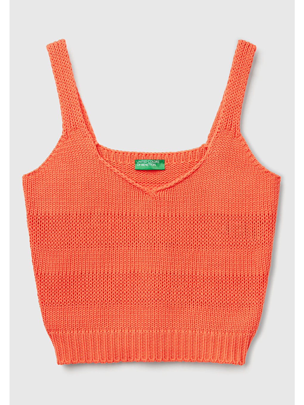 Kadın Turuncu %100 Pamuk Şerit Efektli Örme Relax Fit V Yaka Triko Atlet-1