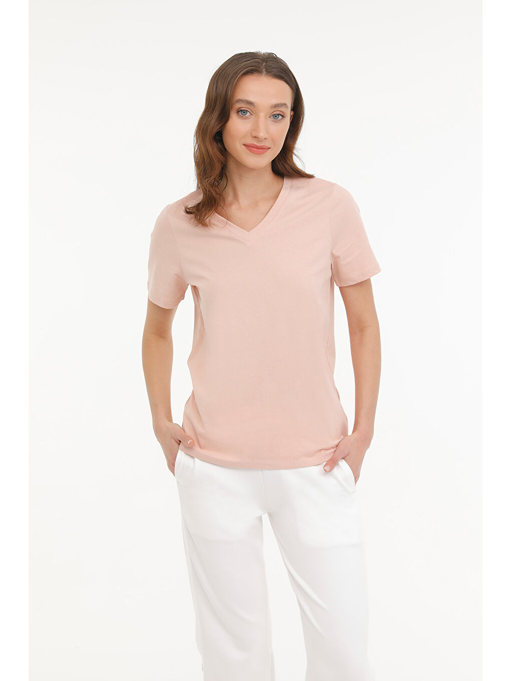 WB V NECK 11SN227 4FX Pembe Kadın Kısa Kol T-Shirt-4