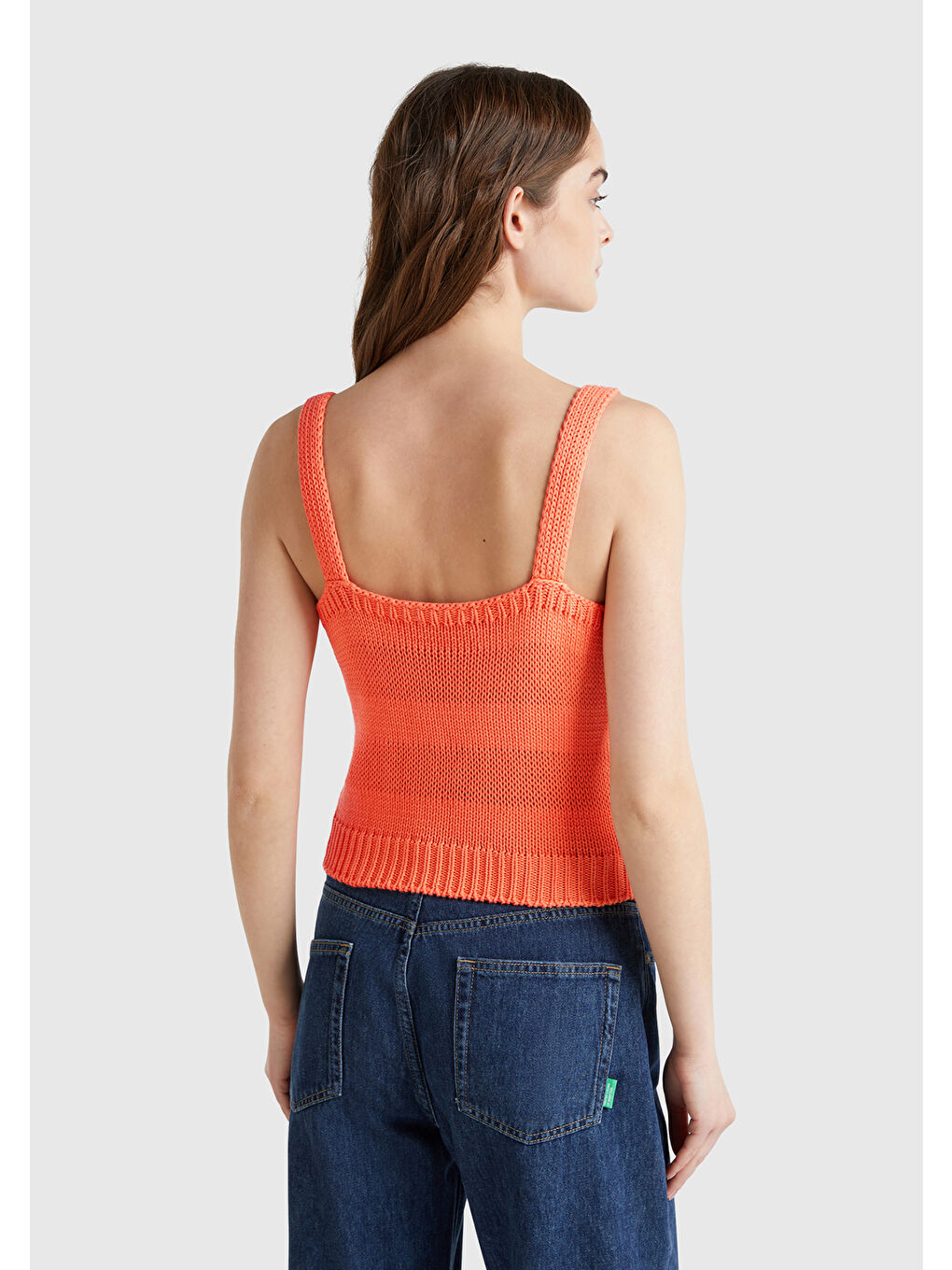 Kadın Turuncu %100 Pamuk Şerit Efektli Örme Relax Fit V Yaka Triko Atlet-2