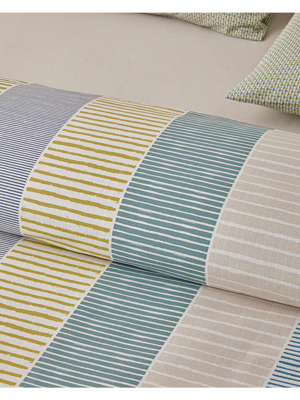 Border Line Kolay Ütülenir Tek Kişilik Nevresim Takımı 160x220 cm Yeşil-Bej-6