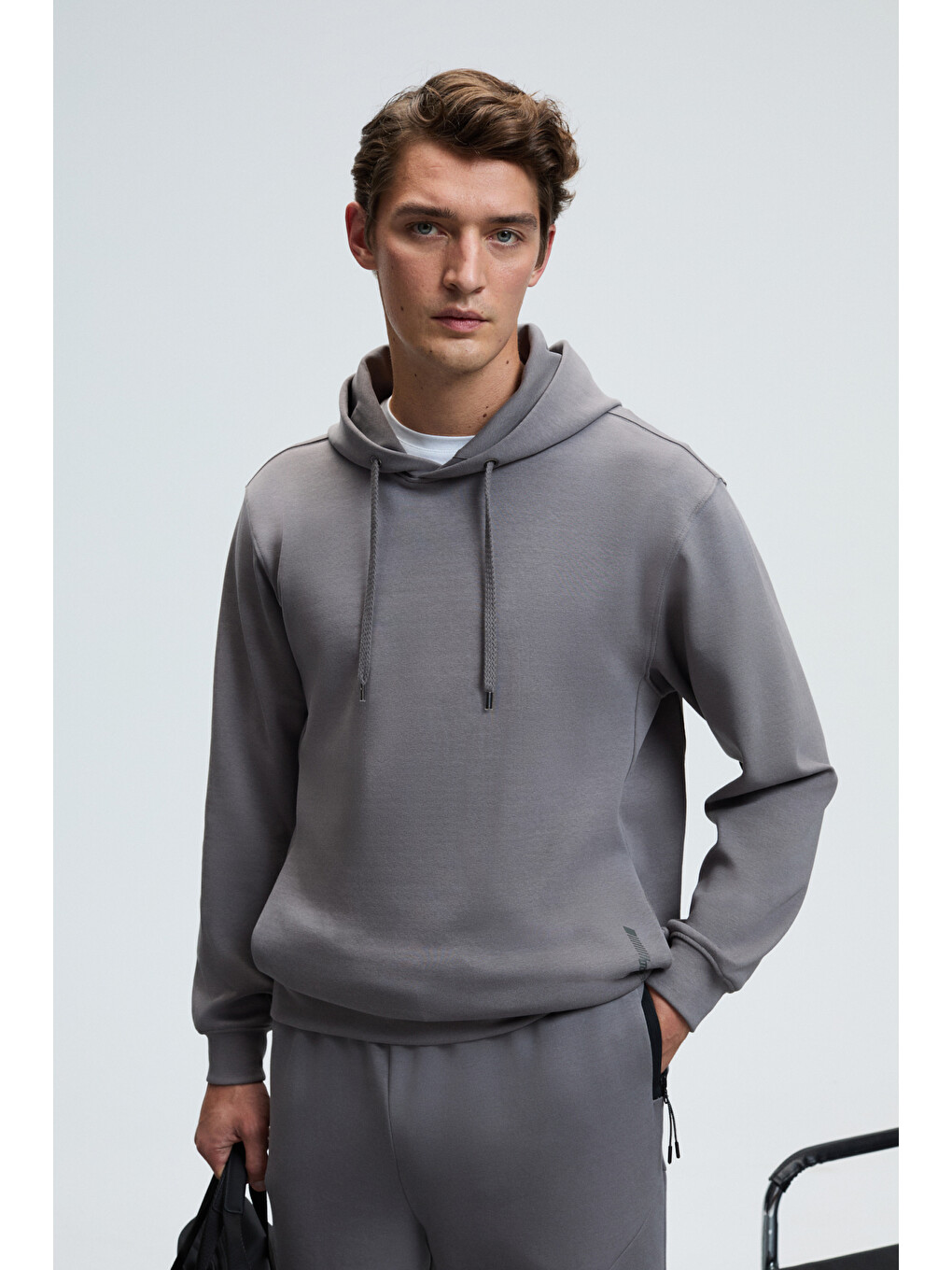 Dashıell Erkek Kapüşonlu Kordonlu Önü Baskılı Koyu Gri Sweatshirt-3