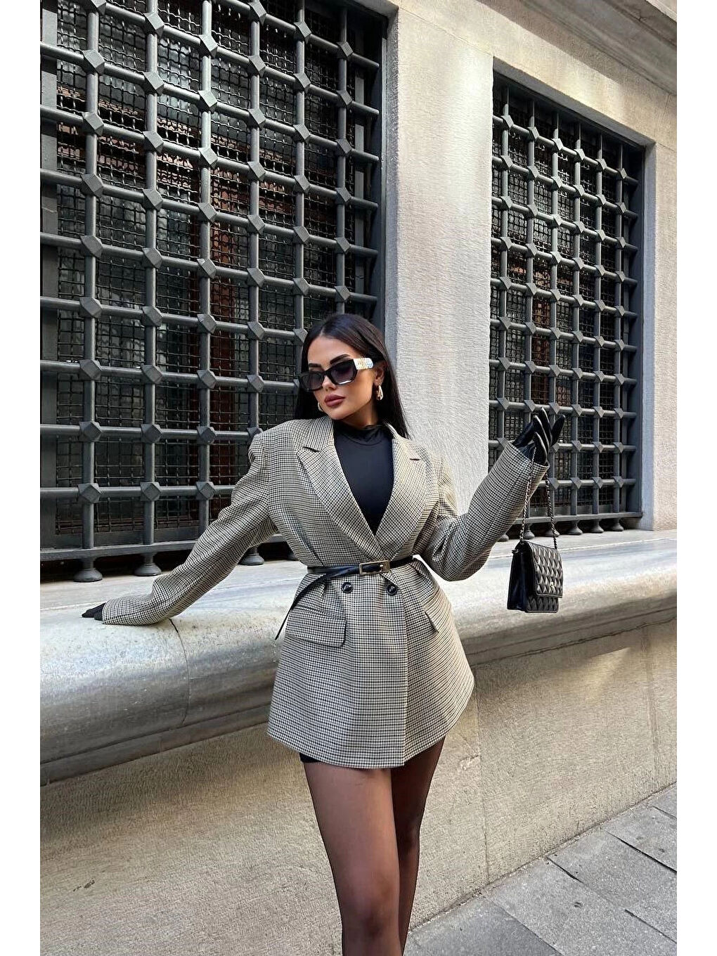 Kadın Yeşil Kazayağı Blazer Ceket 0999-24174-5