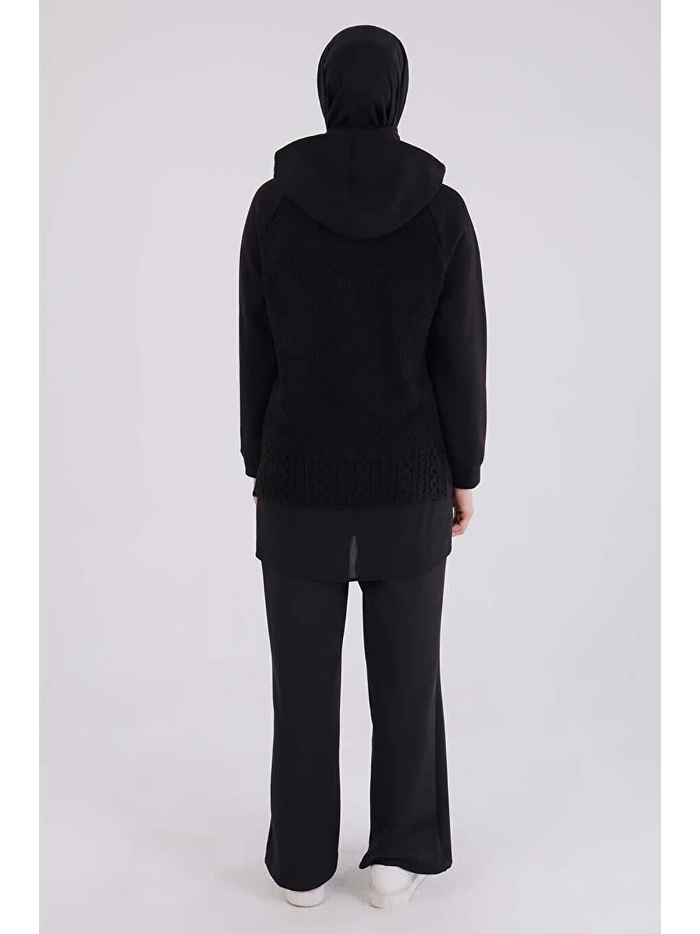 Siyah Triko Garnili Kapüşonlu Sweatshirt-3