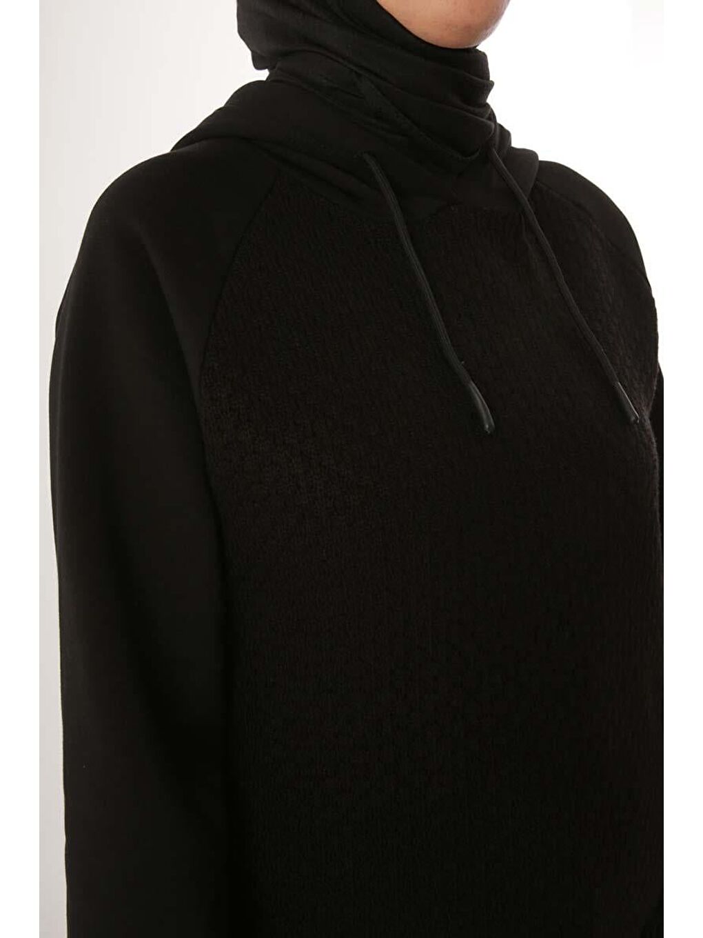 Siyah Triko Garnili Kapüşonlu Sweatshirt-5