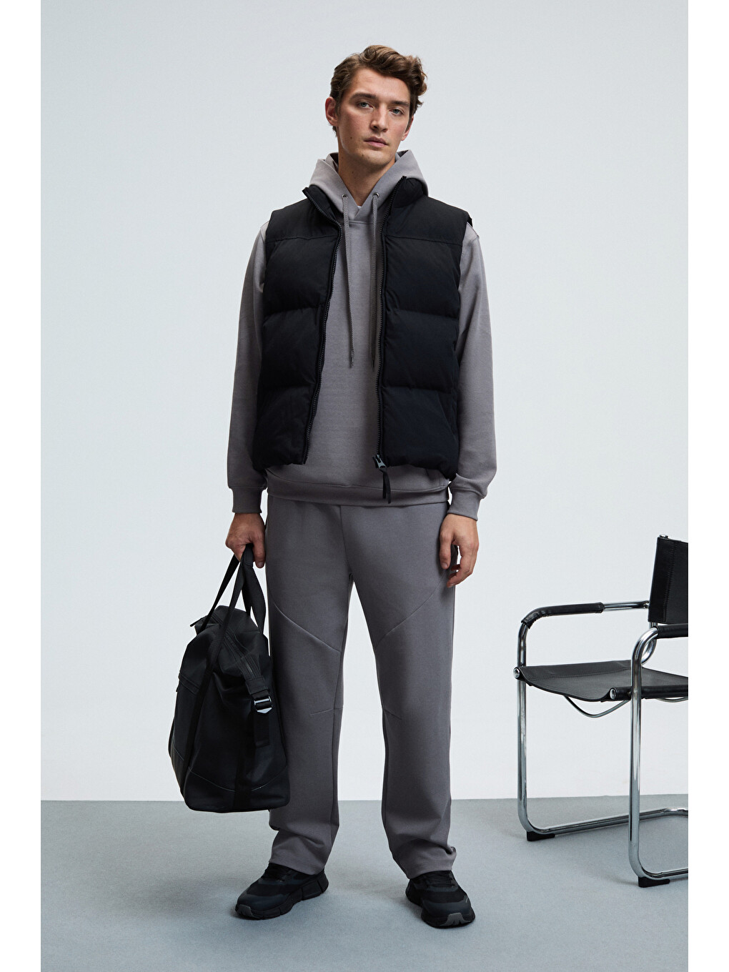 Dashıell Erkek Kapüşonlu Kordonlu Önü Baskılı Koyu Gri Sweatshirt-4