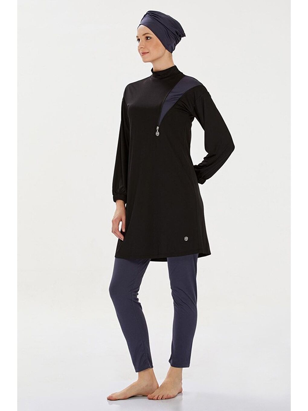 Siyah Fermuar Detaylı 4 Lü Tesettür Mayo-1