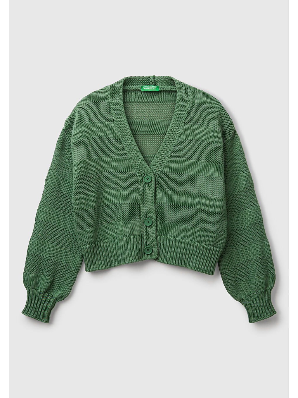 Kadın Açık Yeşil %100 Pamuk Şerit Efektli Düşük Omuzlu Örme Relax Fit Hırka