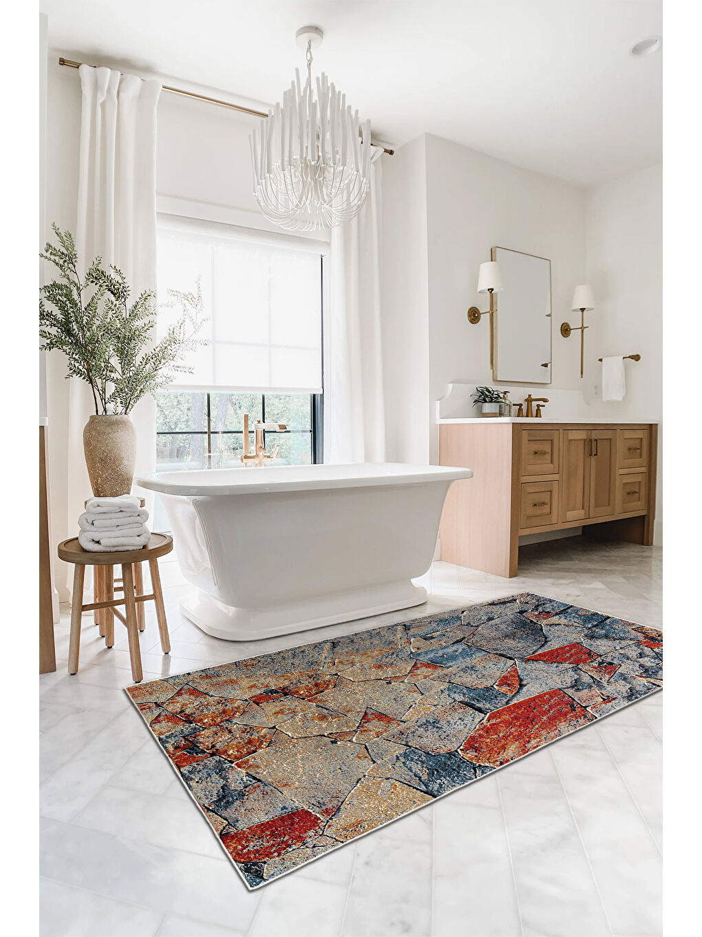 Kırmızı Dekoratif Özel Tasarım Yıkanabilir İnce Kaymaz Tabanlı Modern Halı KECE FR29-3