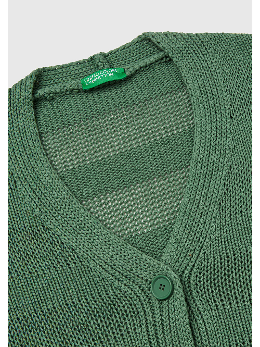 Kadın Açık Yeşil %100 Pamuk Şerit Efektli Düşük Omuzlu Örme Relax Fit Hırka-2