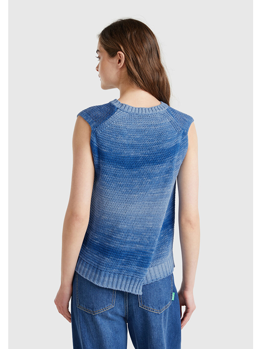 Kadın Mavi %100 Pamuk Gölge Efektli Ribanalı Relax Fit Süveter-2