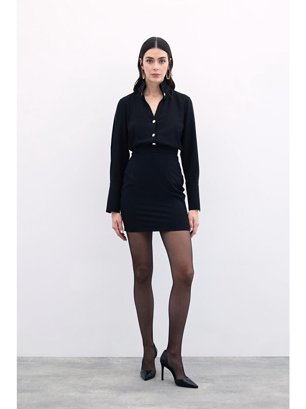 Çıt Çıt Detaylı Gömlek - Siyah-1