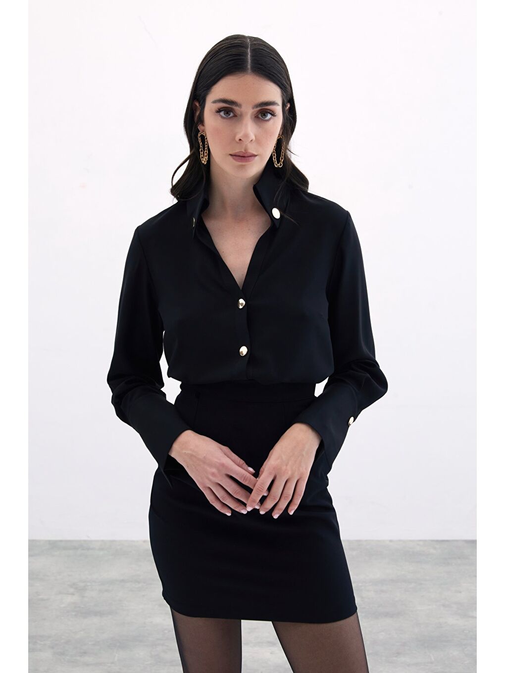 Çıt Çıt Detaylı Gömlek - Siyah-2