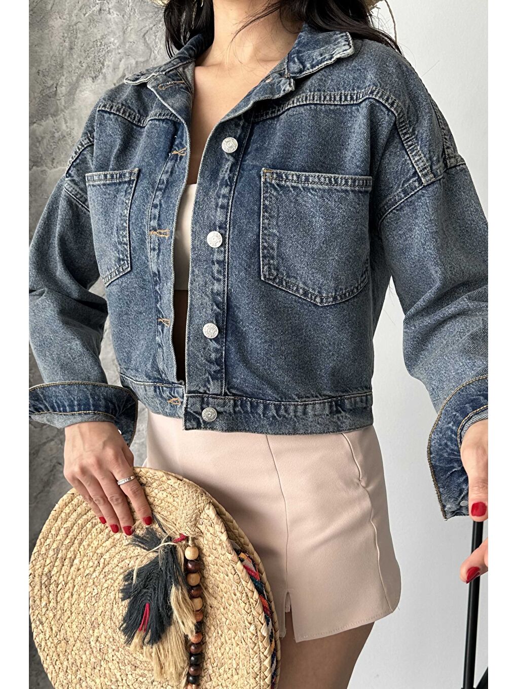 Kahverengi Çift Cepli Demin Crop Ceket Tint-kahve - 27271