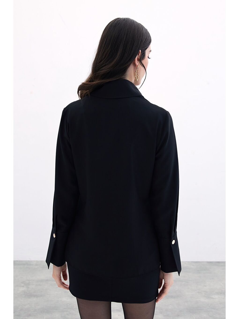 Çıt Çıt Detaylı Gömlek - Siyah-4
