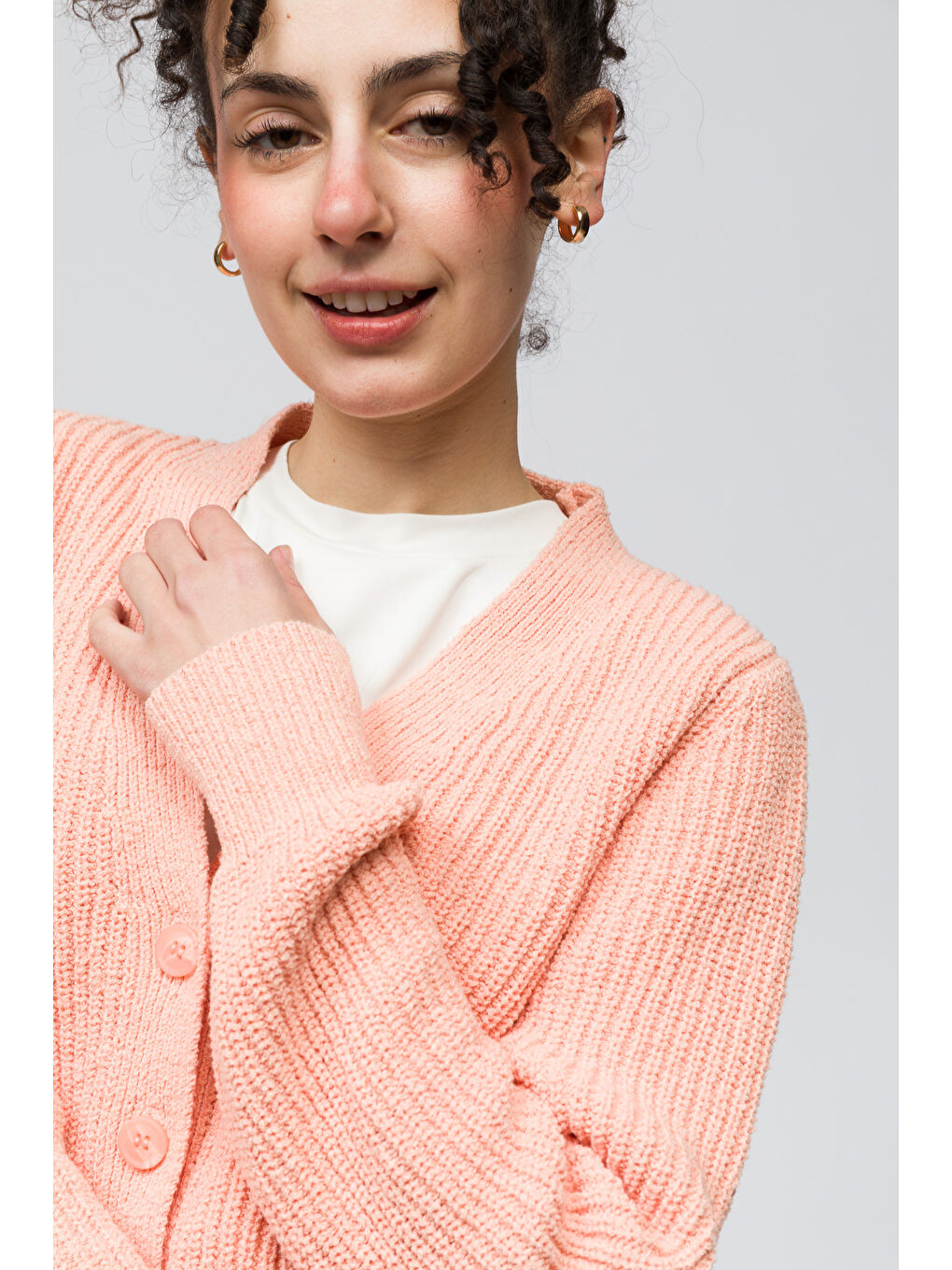 Turuncu Lugano - Düğme Detaylı Uzun Kollu Triko Hırka - Orange Renk-2