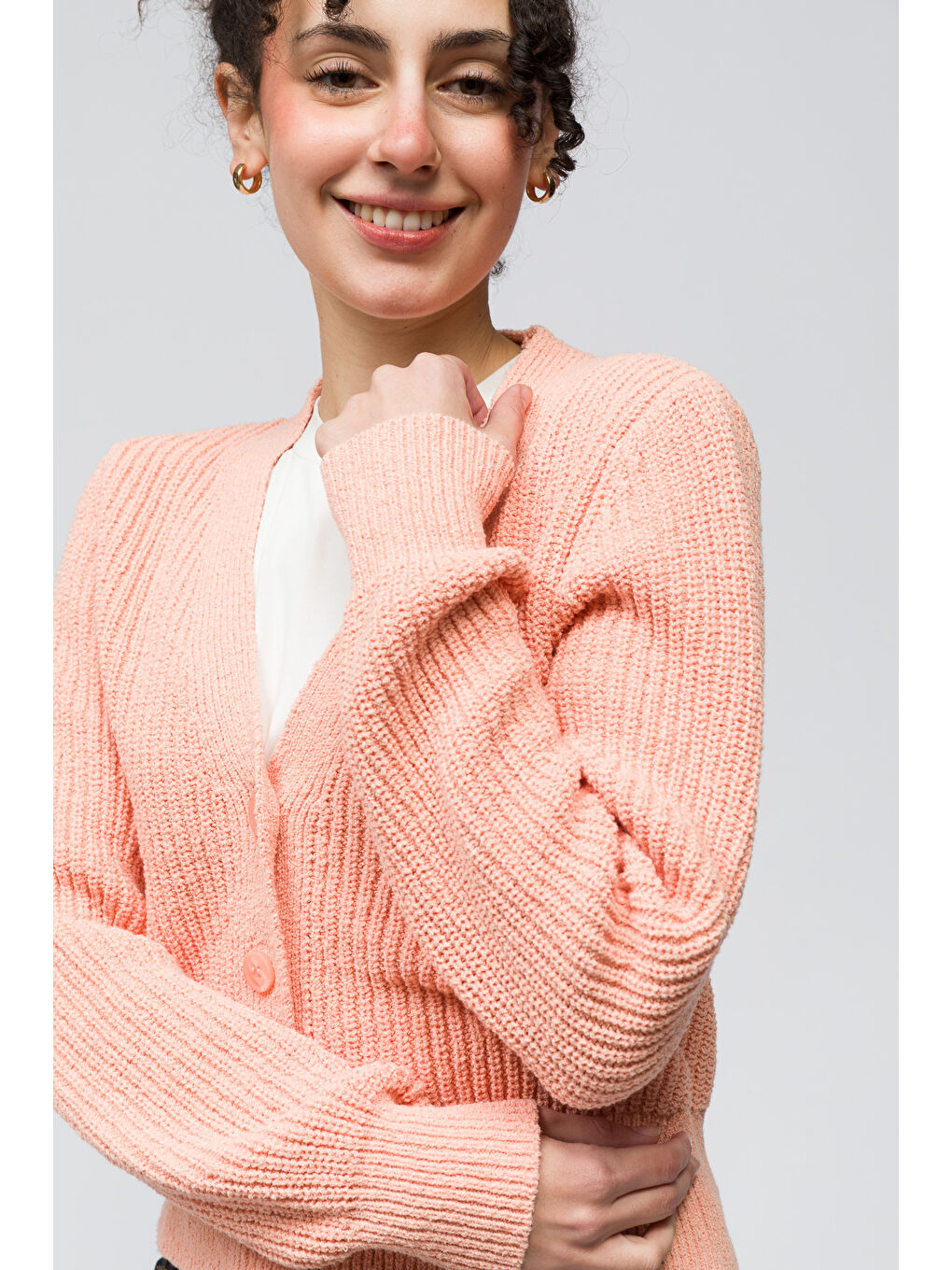 Turuncu Lugano - Düğme Detaylı Uzun Kollu Triko Hırka - Orange Renk-3