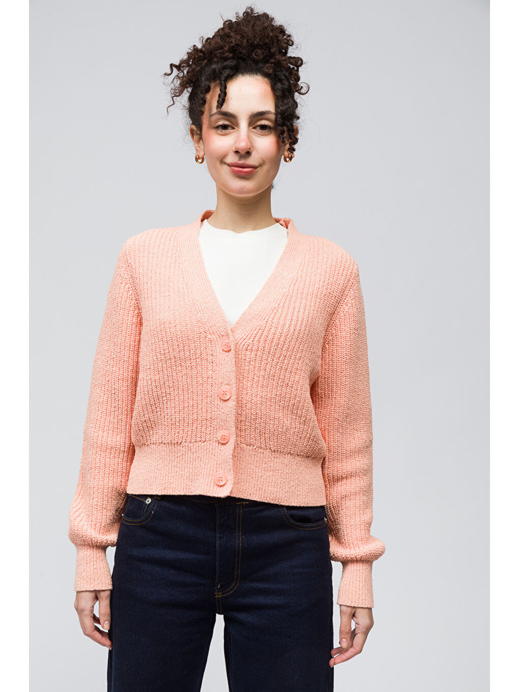 Turuncu Lugano - Düğme Detaylı Uzun Kollu Triko Hırka - Orange Renk-4