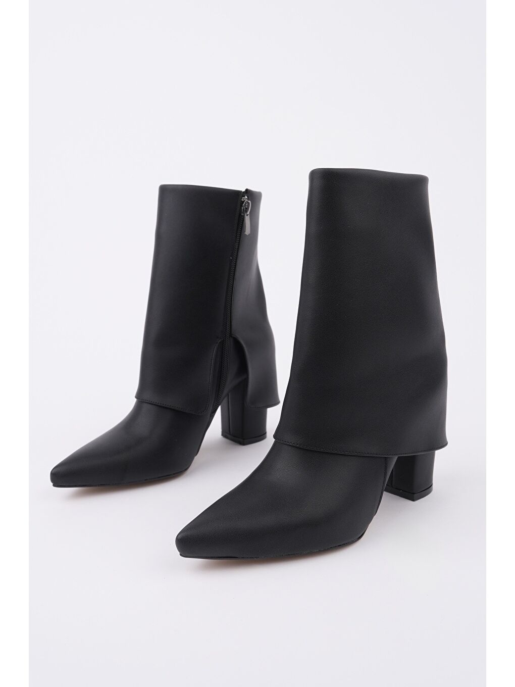 Siyah İMPERA Sivri Burun Kalın Topuklu Fermuarlı Kadın Bot-4