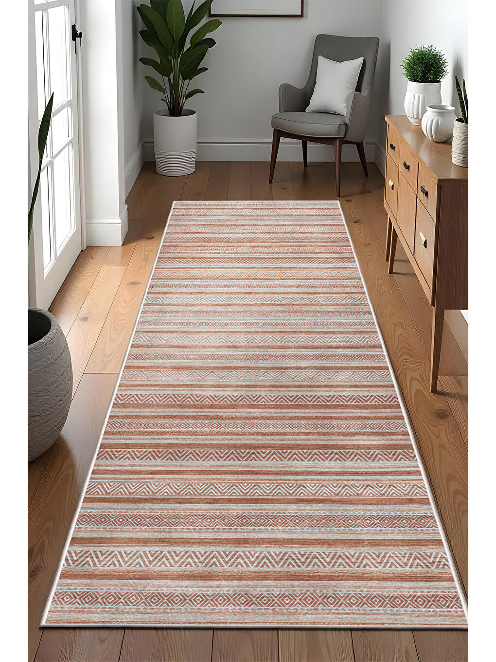 Pembe Dekoratif Özel Tasarım Yıkanabilir İnce Kaymaz Tabanlı Modern Halı KECE FR35-4