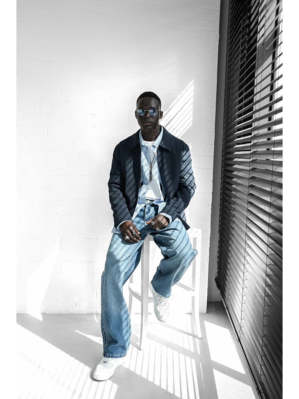 Erkek Relaxed Fit Fermuarlı İnce Yağlı Görünümlü Ceket Lacivert-7