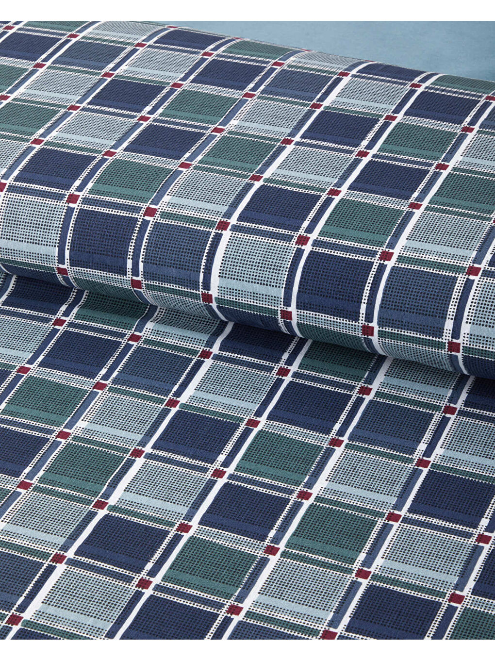 Dotty Gingham Kolay Ütülenir Tek Kişilik Nevresim Takımı 160x220 cm Koyu Mavi-Yeşil-2