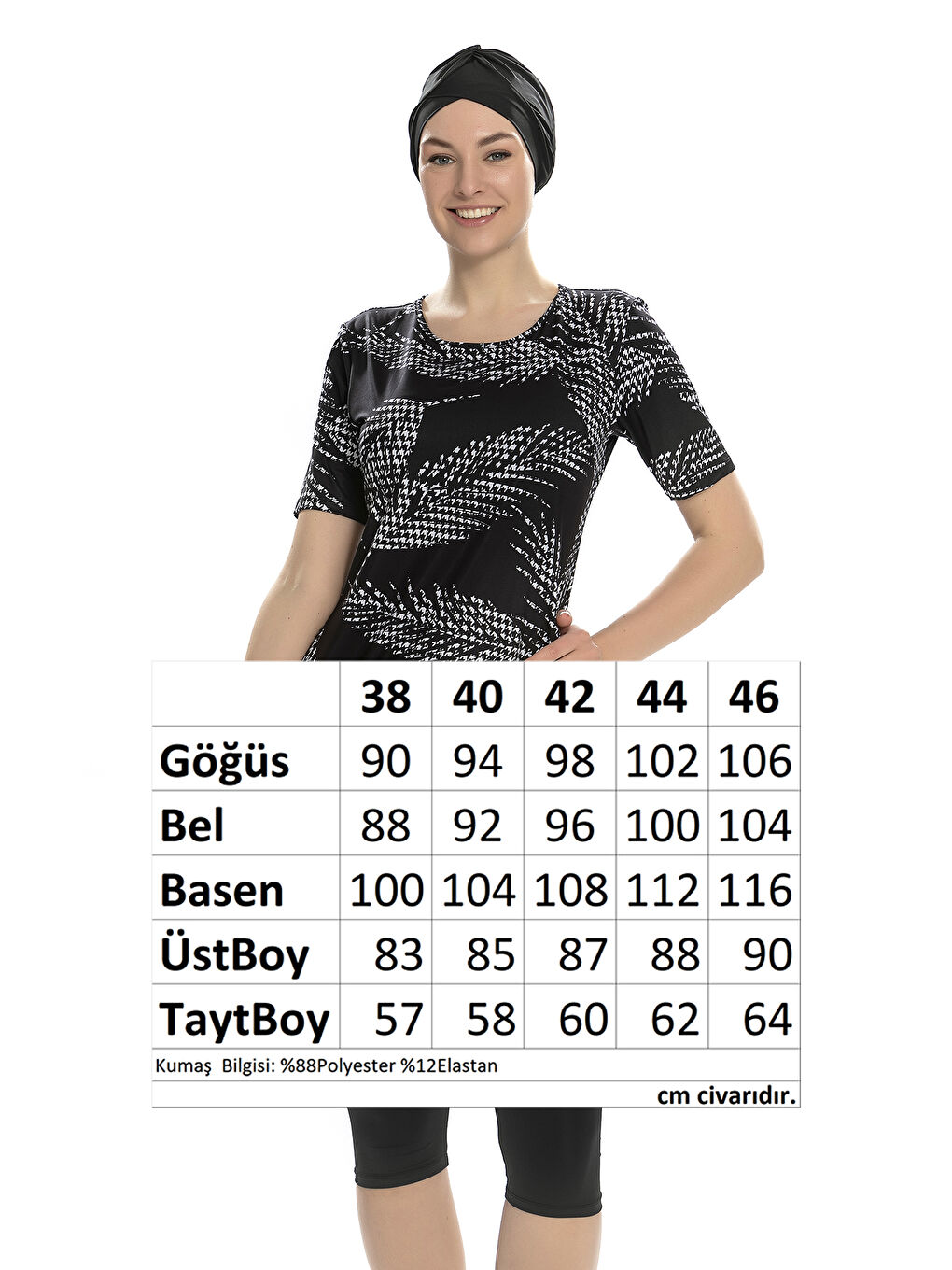 Kısa Kol Taytlı Yarı Kapalı Mayo 206-01 Siyah-2