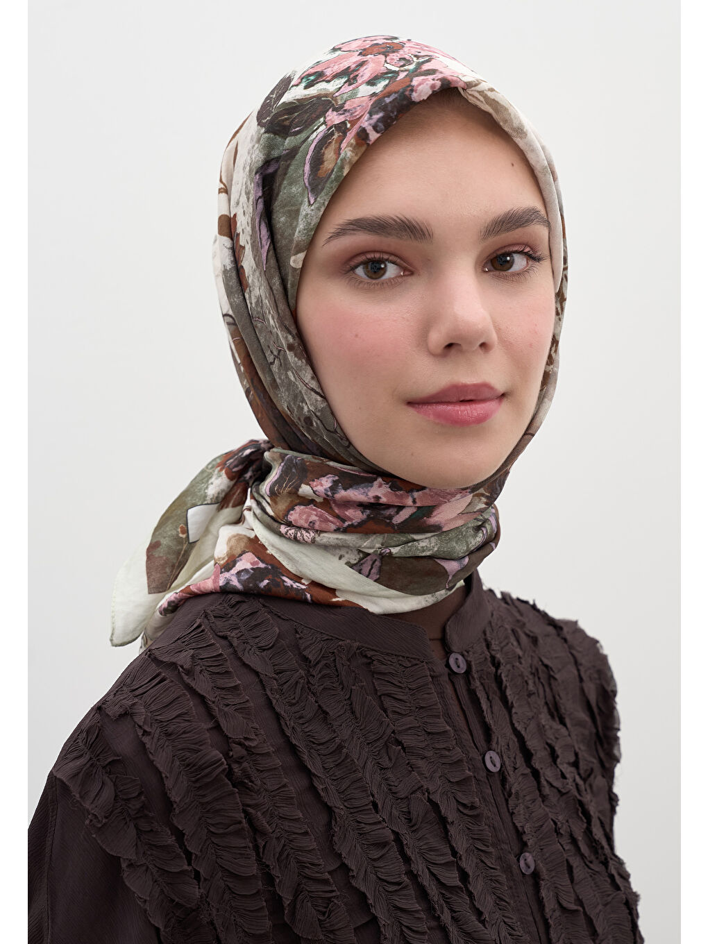 Dıtsy Leaves Desen Pamuklu Viskon Eşarp Bej-2