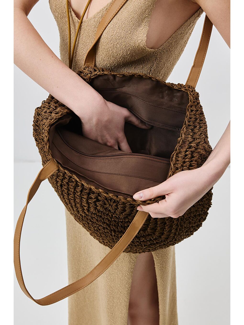 Kahverengi Hasır Omuz Çantası Y9205 Kahve-2