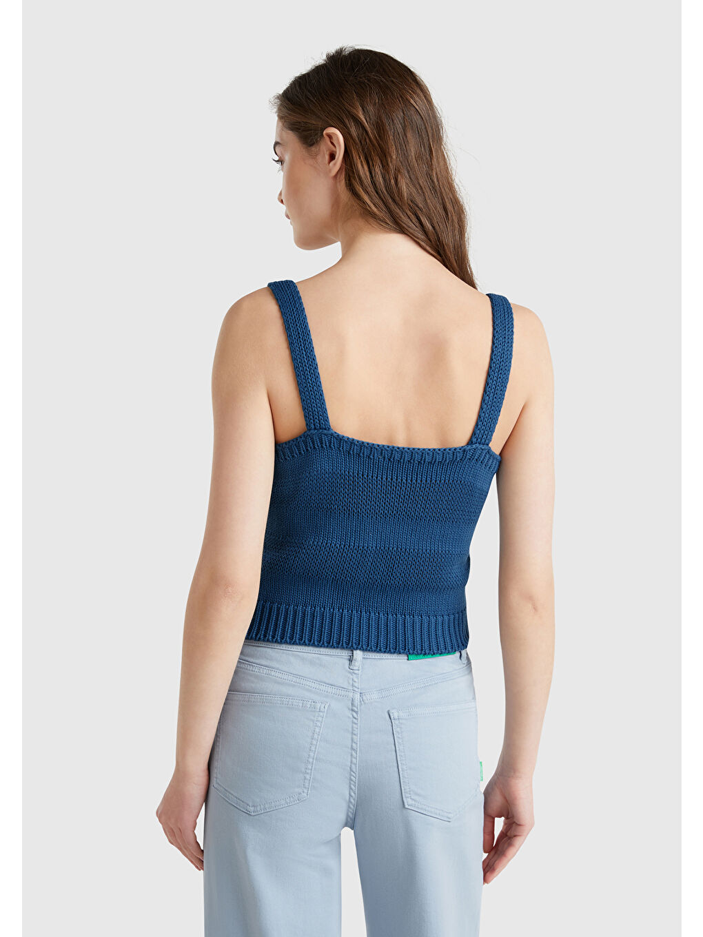 Mavi Kadın Denim %100 Pamuk Şerit Efektli Örme Relax Fit V Yaka Triko Atlet-2