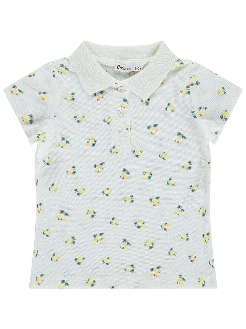 Girls Kız Çocuk Yapraklı Çiçek Desenli 2-5 Yaş Tişört - Kırık Beyaz