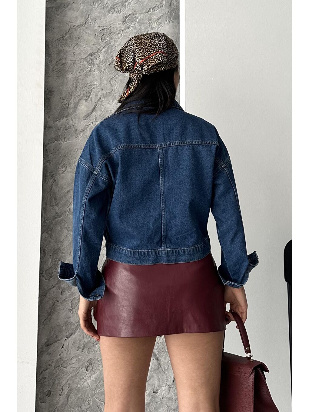 Çift Cepli Demin Crop Ceket Koyu Mavi - 27271-5