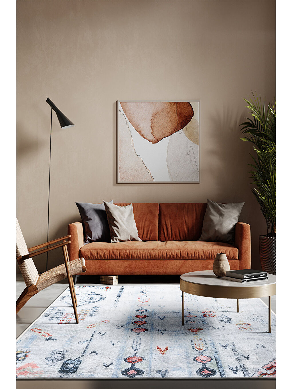 Mavi Dekoratif Özel Tasarım Yıkanabilir İnce Kaymaz Tabanlı Modern Halı KECE FR34-1