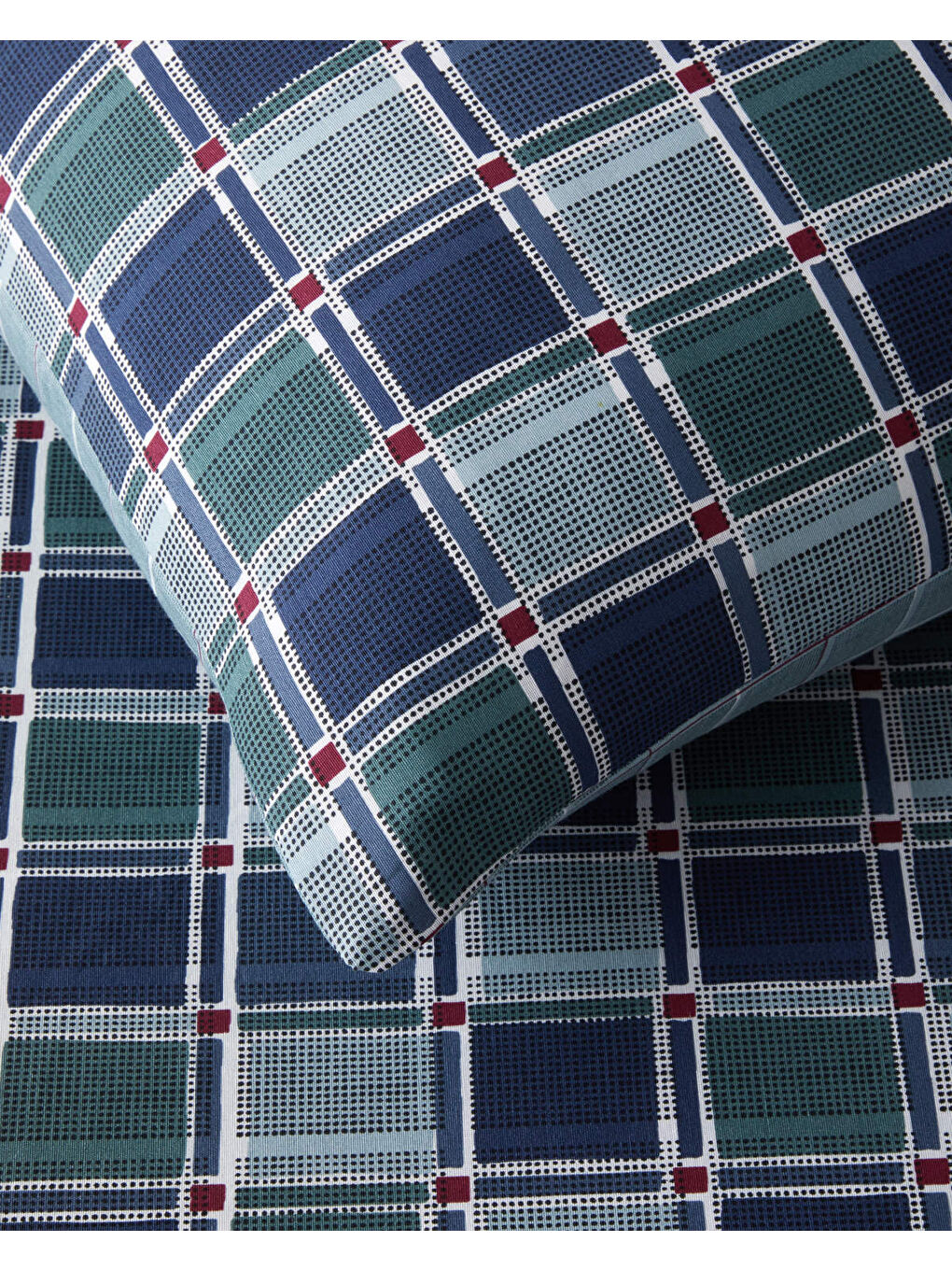 Dotty Gingham Kolay Ütülenir Tek Kişilik Nevresim Takımı 160x220 cm Koyu Mavi-Yeşil-3