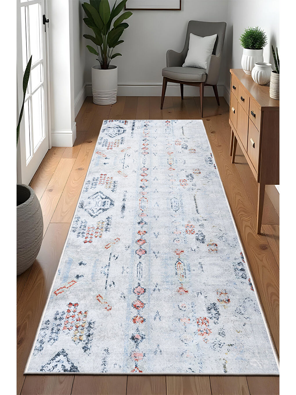 Mavi Dekoratif Özel Tasarım Yıkanabilir İnce Kaymaz Tabanlı Modern Halı KECE FR34-4