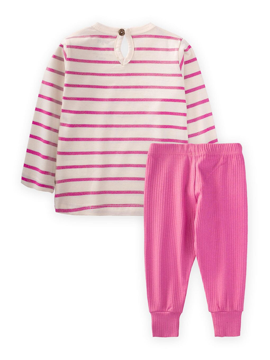 Fuşya Kız Çocuk Nakışlı Çizgili Takım-1