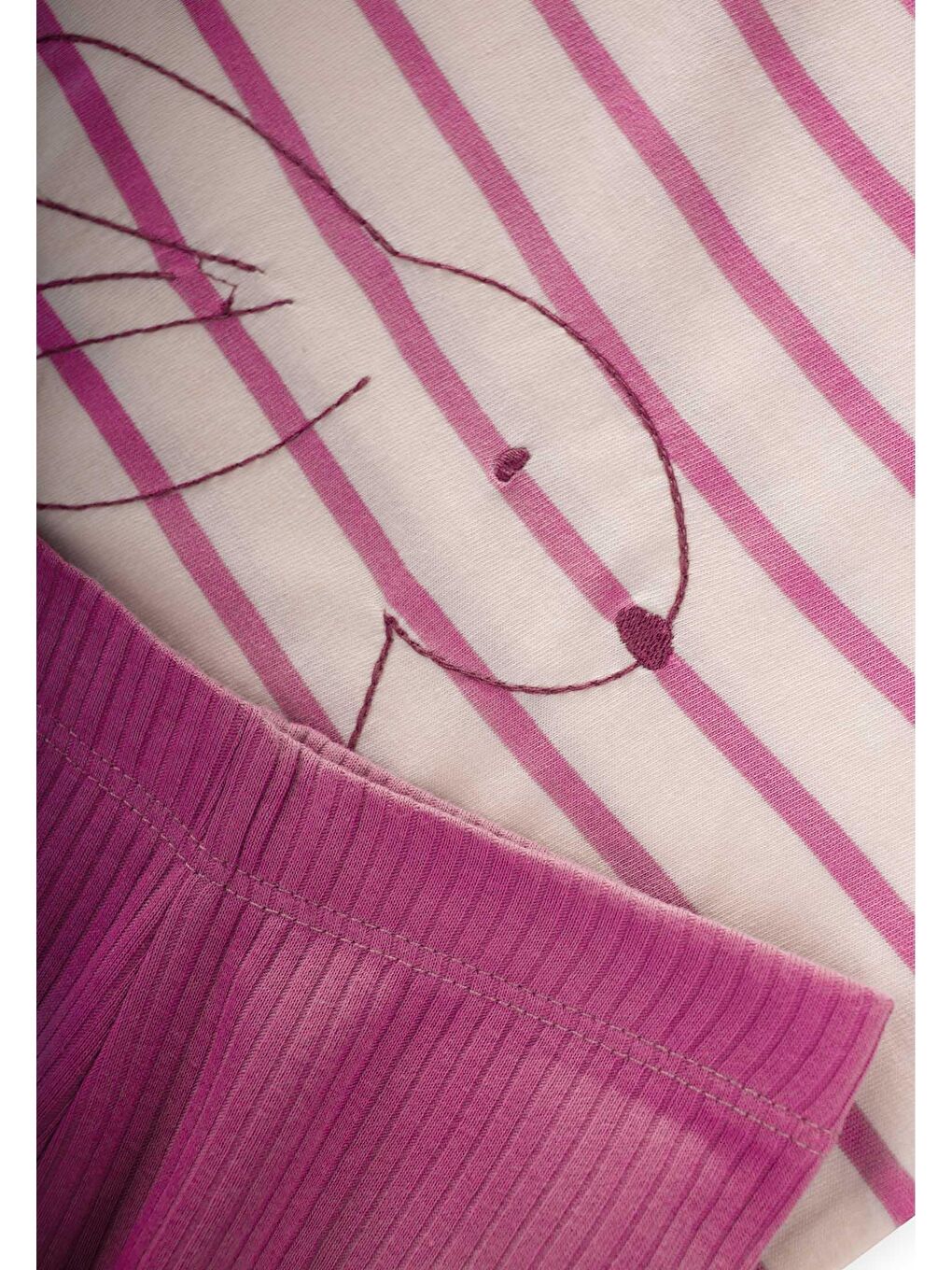 Fuşya Kız Çocuk Nakışlı Çizgili Takım-2