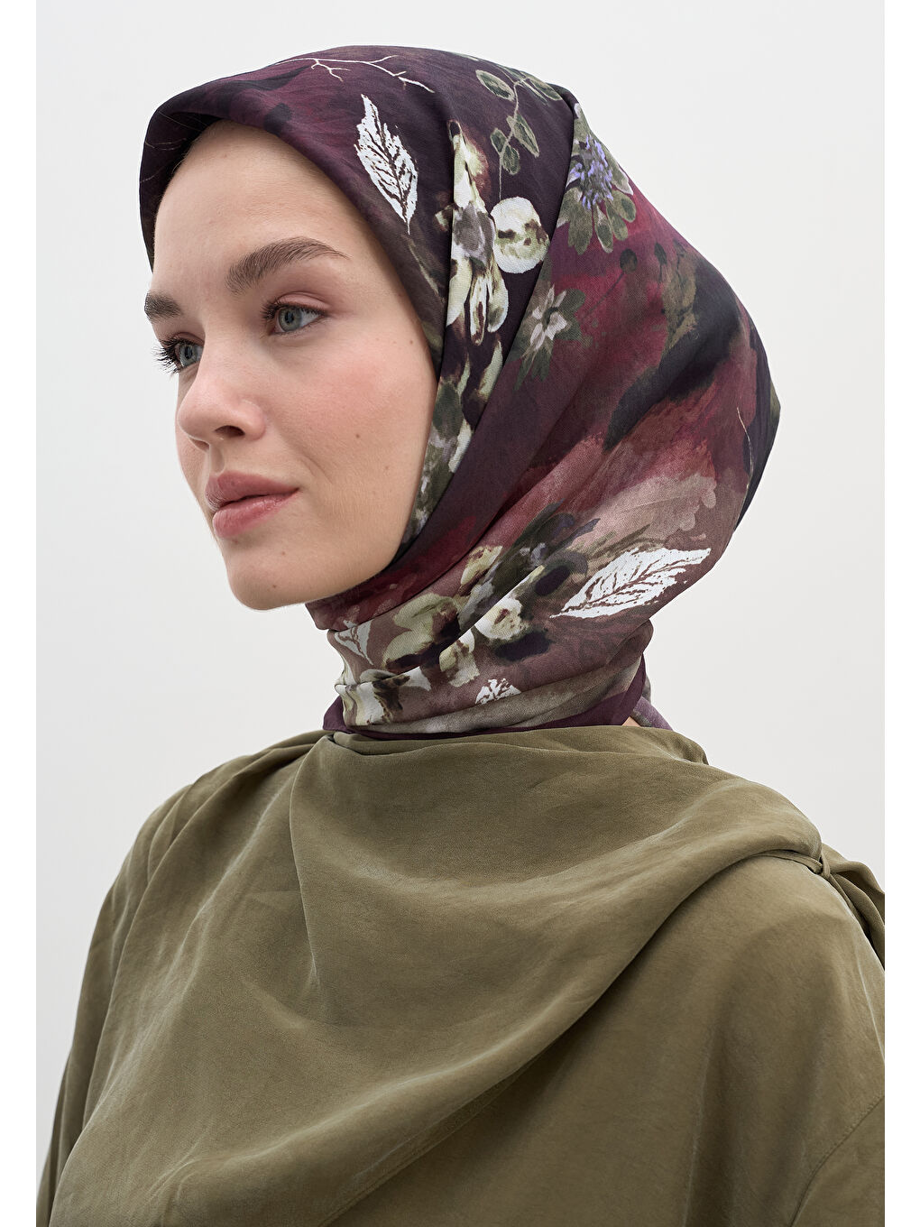 Dıtsy Leaves Desen Pamuklu Viskon Eşarp Mürdüm-1