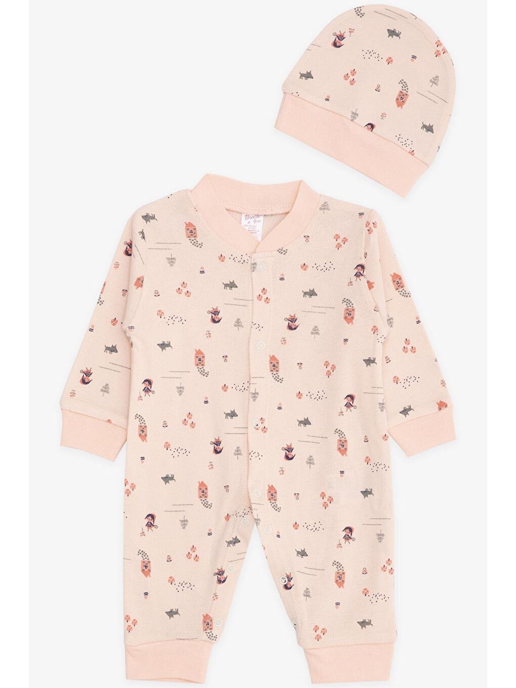 Pembe Kız Bebek Tulum Orman Temalı Kız Desenli Pudra (0-6 Ay)