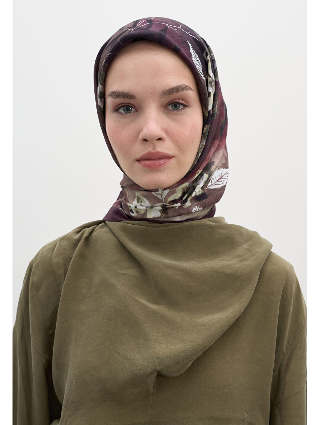 Dıtsy Leaves Desen Pamuklu Viskon Eşarp Mürdüm-2