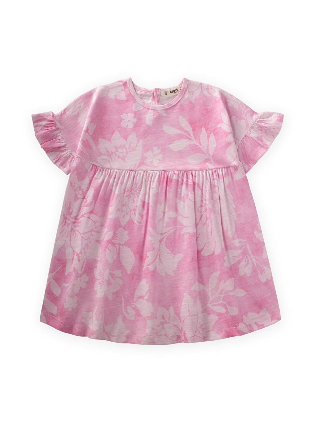 Pembe Kız Çocuk Desenli Fırfır Elbise