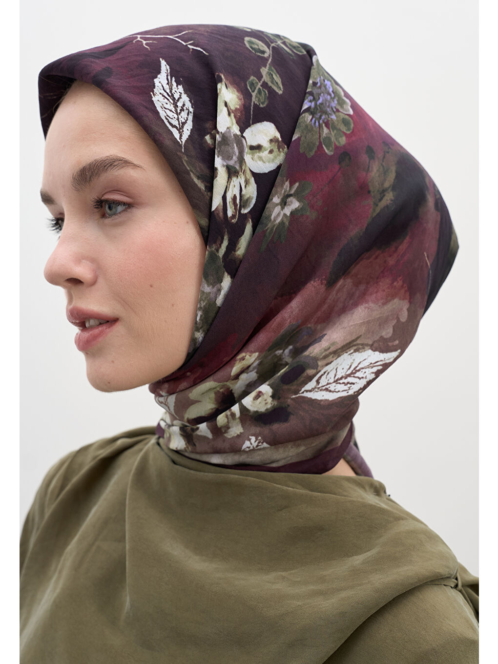 Dıtsy Leaves Desen Pamuklu Viskon Eşarp Mürdüm-3