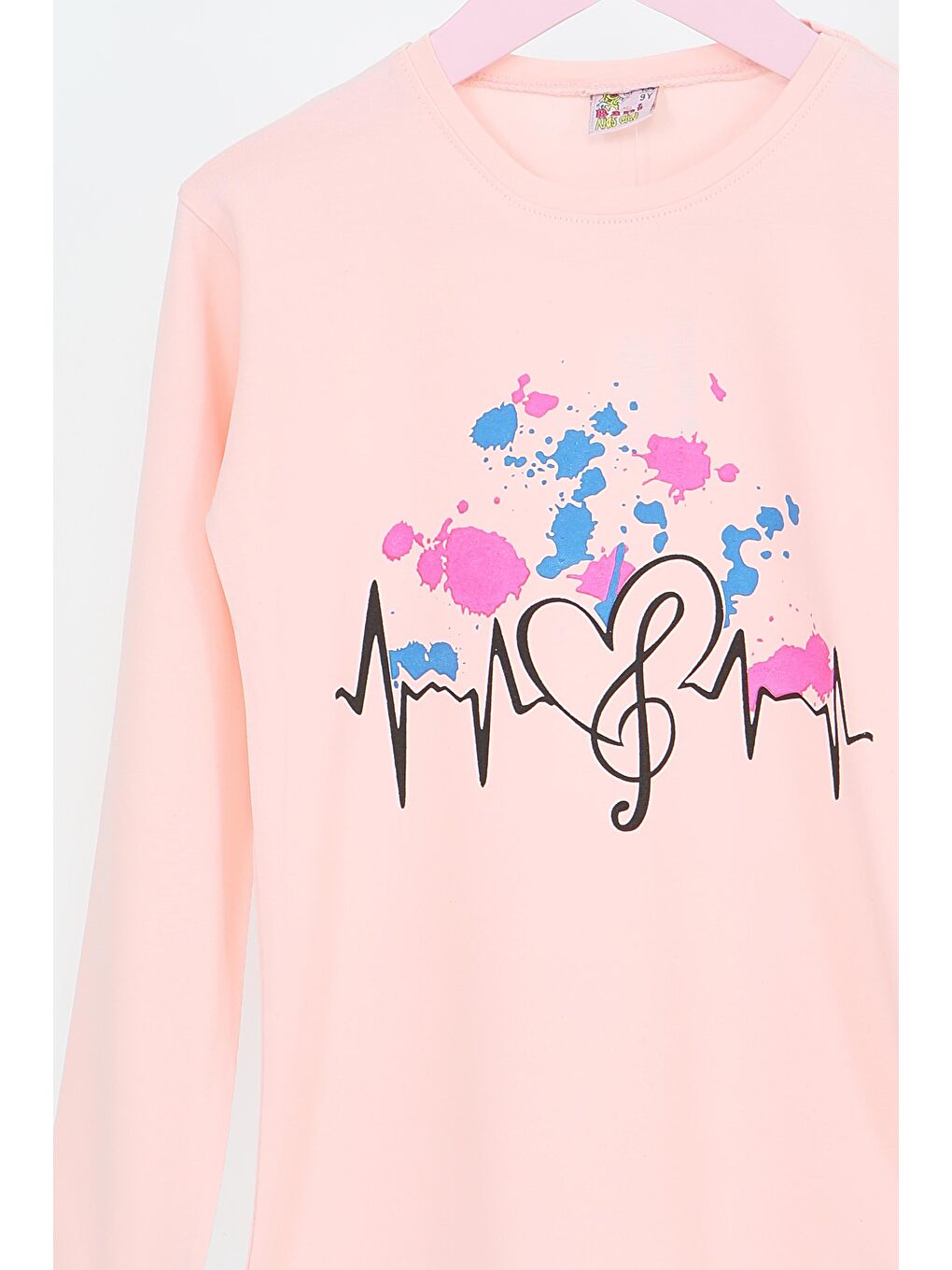 Pembe Kız Çocuk Pudra Uzun Kollu Baskılı Penye Badi - 27695-1