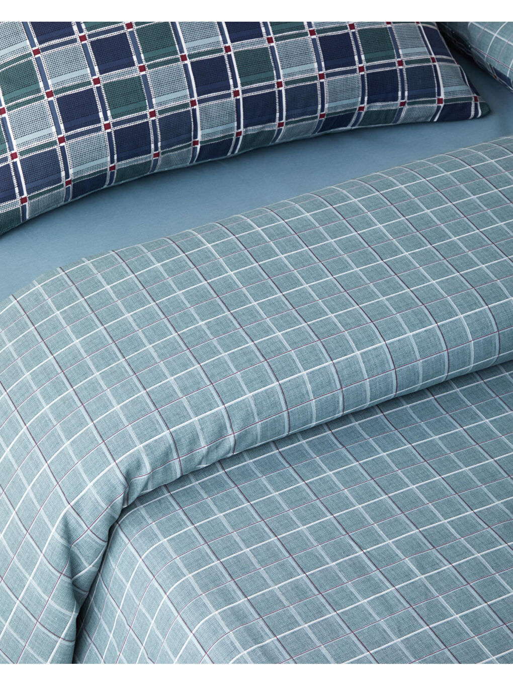 Dotty Gingham Kolay Ütülenir Tek Kişilik Nevresim Takımı 160x220 cm Koyu Mavi-Yeşil-5