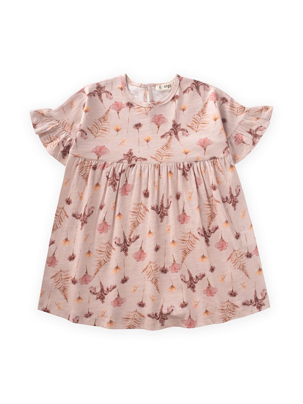 Pembe Kız Çocuk Desenli Fırfır Elbise