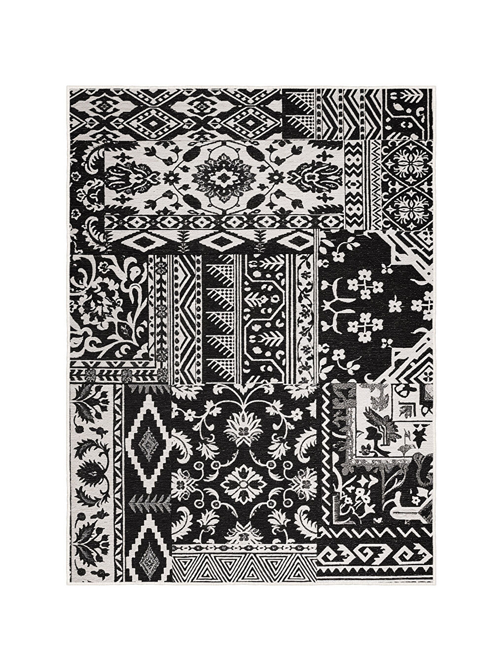 Siyah Dekoratif Özel Tasarım Yıkanabilir İnce Kaymaz Tabanlı Modern Halı KECE FR29