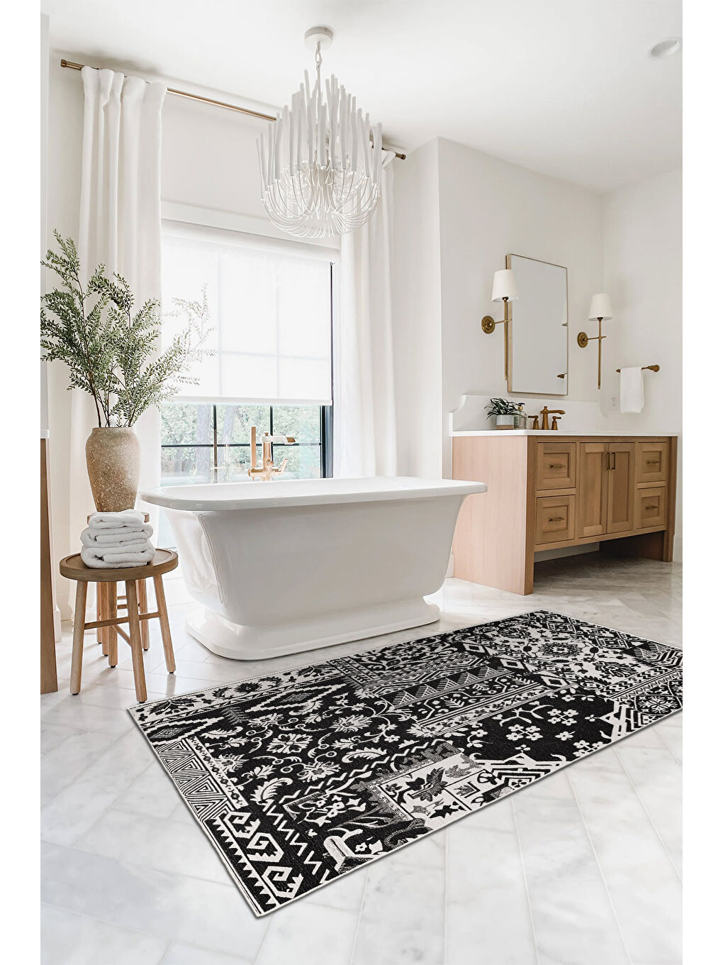 Siyah Dekoratif Özel Tasarım Yıkanabilir İnce Kaymaz Tabanlı Modern Halı KECE FR29-3