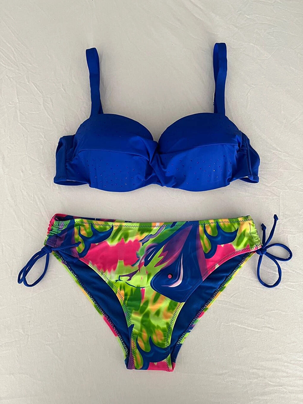 Kadın Saks Mavi Taş İşlemeli Astarlı Bikini Takım HZL25S-LC3334-1