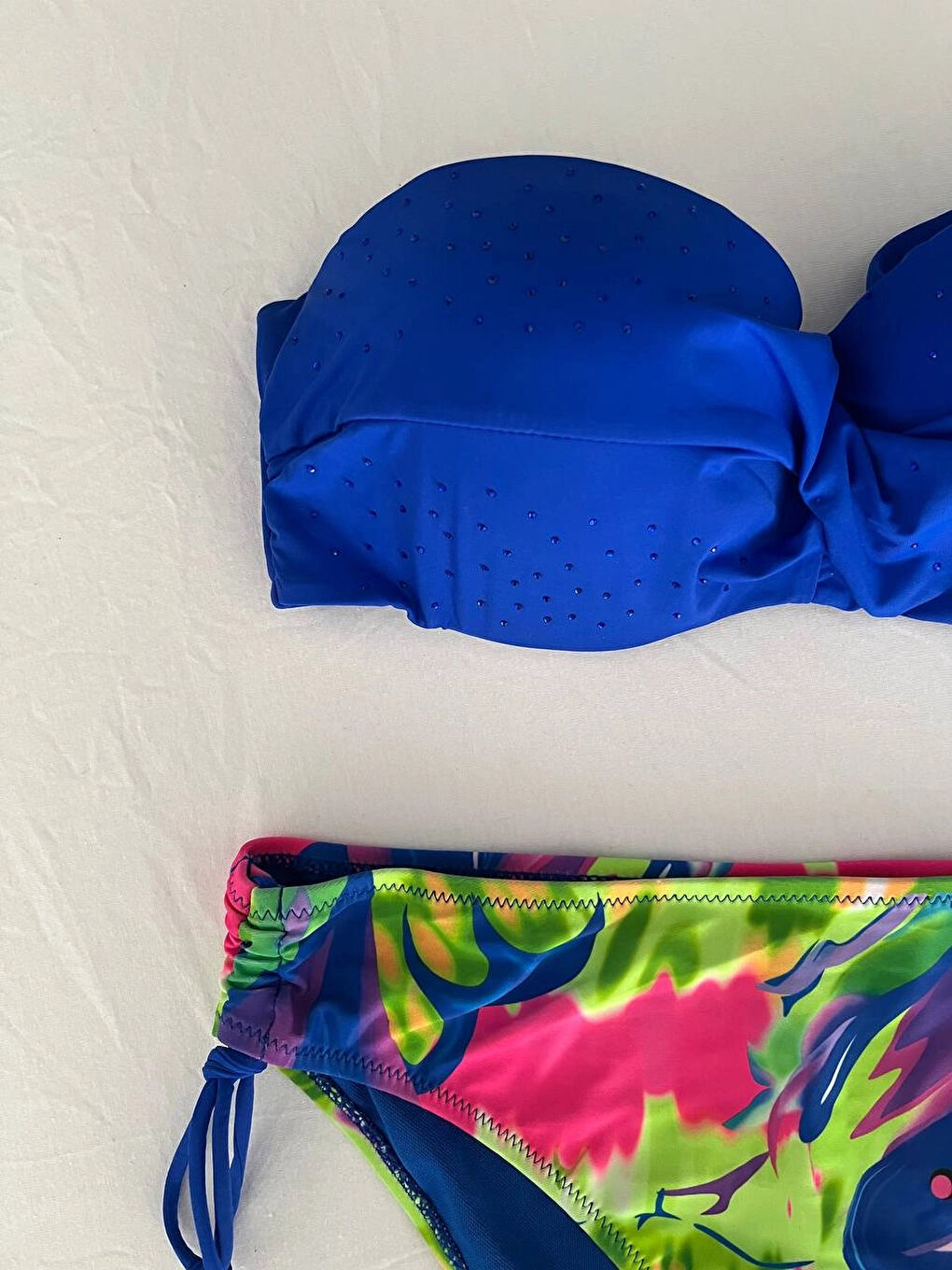 Kadın Saks Mavi Taş İşlemeli Astarlı Bikini Takım HZL25S-LC3334-3