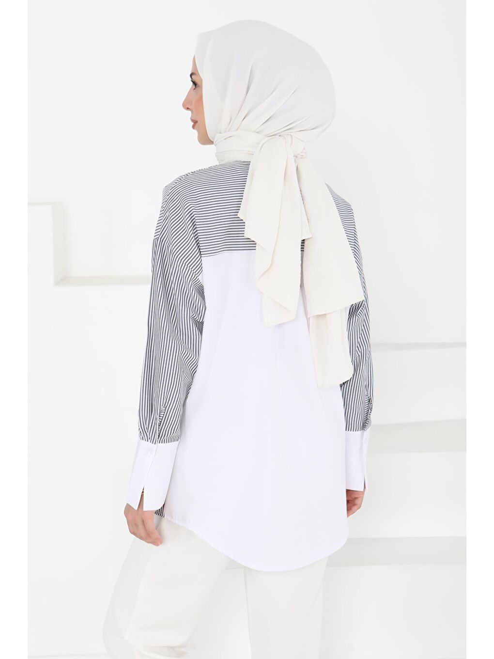 Çizgili Cep Detay Gömlek Gri - 27243-4