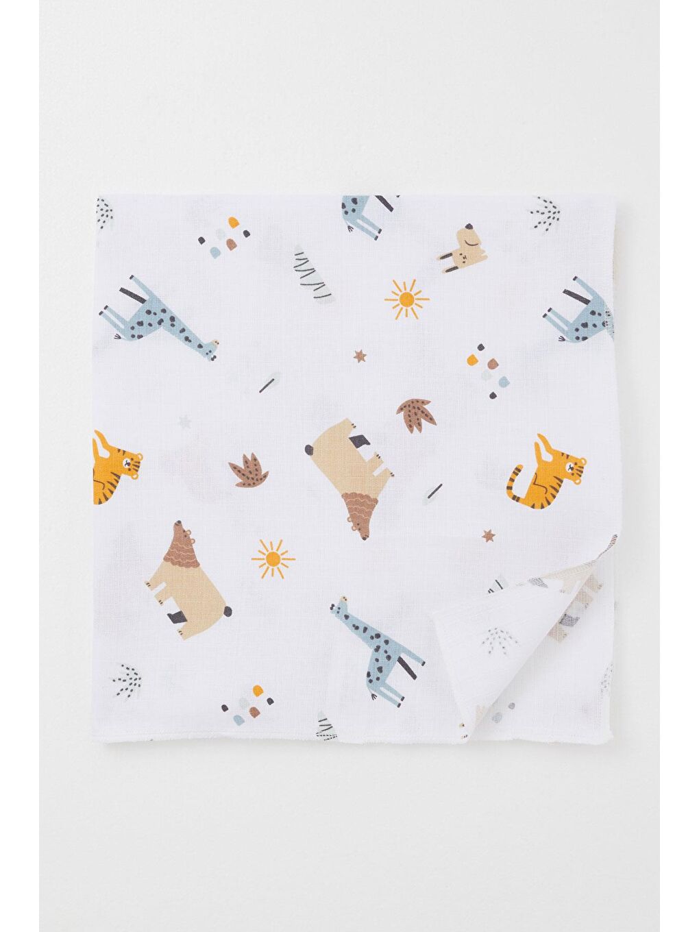 Yenidoğan Bebek Müslin Battaniye Doğa Temalı Hayvancıklar Desenli Beyaz (77 X 93 Cm)